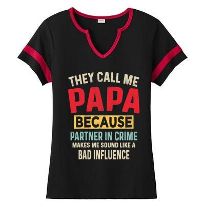 FatherS Day Papa Partner In Crime Funny Fathers Day Dad Ladies Halftime Notch Neck Tee