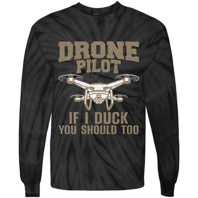 Funny Drone Pilot Design For Drone Operator Tie-Dye Long Sleeve Shirt