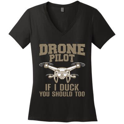 Funny Drone Pilot Design For Drone Operator Women's V-Neck T-Shirt