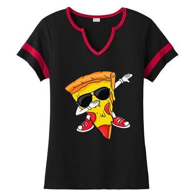 Funny Dabbing Pizza Slice Dance Pizza Lover Ladies Halftime Notch Neck Tee