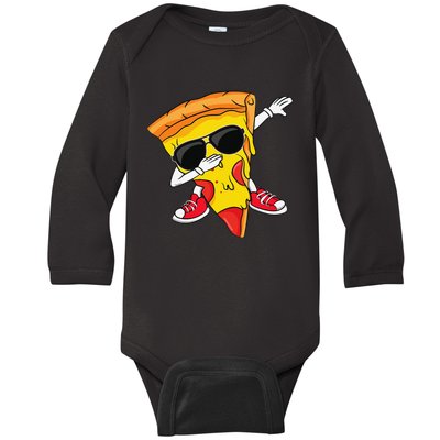 Funny Dabbing Pizza Slice Dance Pizza Lover Baby Long Sleeve Bodysuit