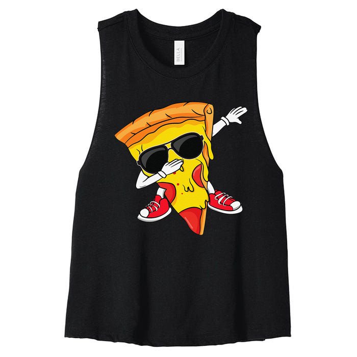 Funny Dabbing Pizza Slice Dance Pizza Lover Women's Racerback Cropped Tank