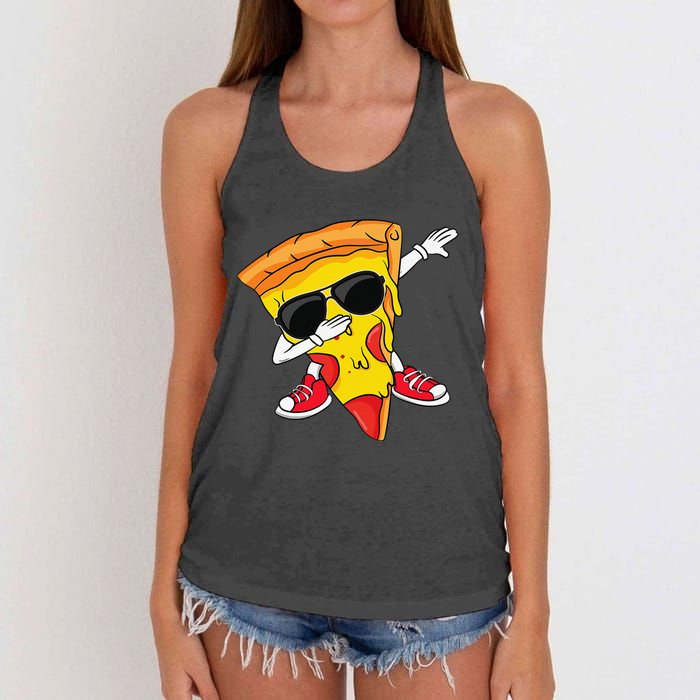 Funny Dabbing Pizza Slice Dance Pizza Lover Women's Knotted Racerback Tank