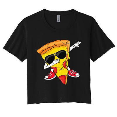 Funny Dabbing Pizza Slice Dance Pizza Lover Women's Crop Top Tee