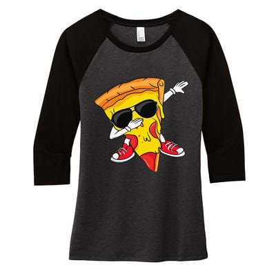 Funny Dabbing Pizza Slice Dance Pizza Lover Women's Tri-Blend 3/4-Sleeve Raglan Shirt