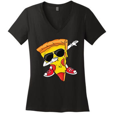 Funny Dabbing Pizza Slice Dance Pizza Lover Women's V-Neck T-Shirt