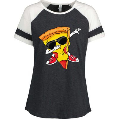 Funny Dabbing Pizza Slice Dance Pizza Lover Enza Ladies Jersey Colorblock Tee