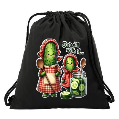 Funny Dill Pickle Just Dill With It Cucumber Design Gift Drawstring Bag