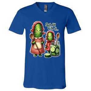 Funny Dill Pickle Just Dill With It Cucumber Design Gift V-Neck T-Shirt