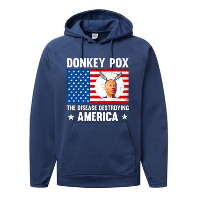 Funny Donkey Pox The Disease Destroying America Anti Biden Performance Fleece Hoodie