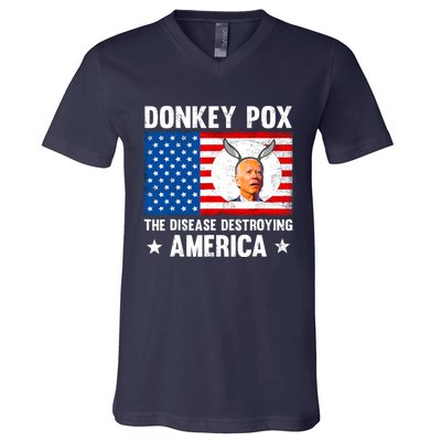 Funny Donkey Pox The Disease Destroying America Anti Biden V-Neck T-Shirt