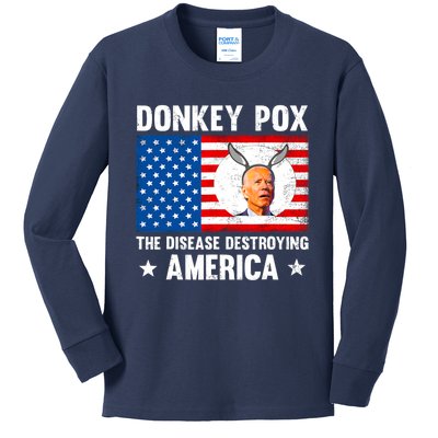 Funny Donkey Pox The Disease Destroying America Anti Biden Kids Long Sleeve Shirt