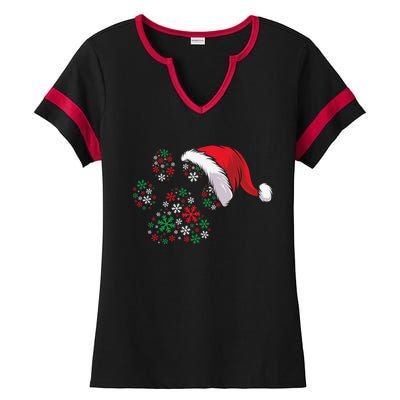 Funny Dog Paw Santa Hat Christmas Puppy Dog Lover Cool Gift Ladies Halftime Notch Neck Tee