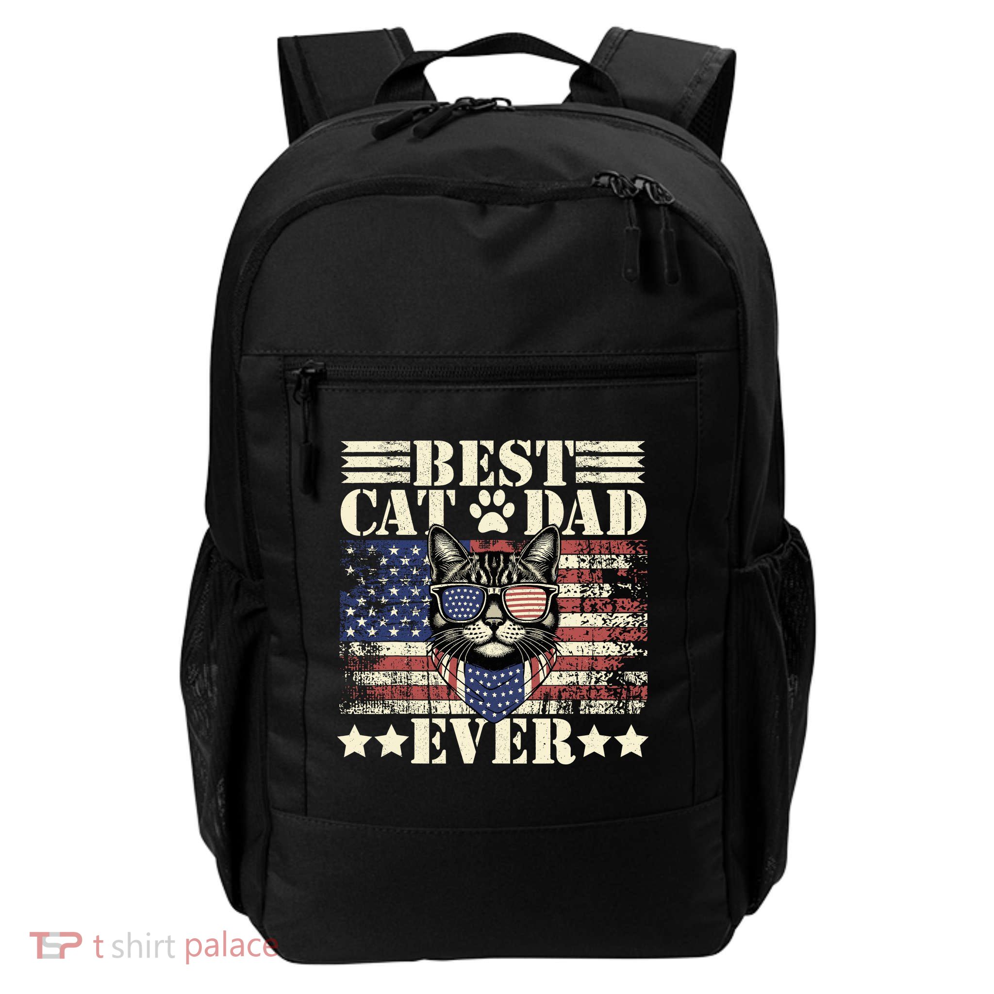 Fathers Day Patriotic Dad Cat Daddy Funny Best Cat Dad Ever Daily Commute Backpack