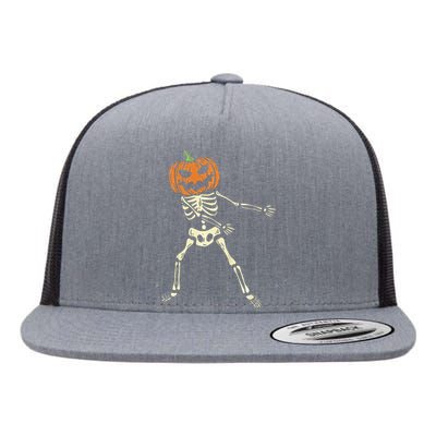 Floss Dance Pumpkin Halloween Flossing Skeleton Flat Bill Trucker Hat