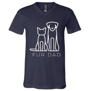 Fur Dad Pet Lover Cat Dog Dad Husband Funny Fathers Day Wife V-Neck T-Shirt