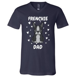 Frenchie Dad Papa Daddy Pa Father For Father’s Day V-Neck T-Shirt