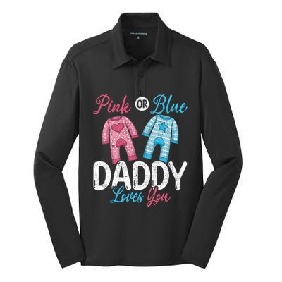 Future Dad Pink Or Blue Daddy Loves You Gender Reveal Gift Silk Touch Performance Long Sleeve Polo