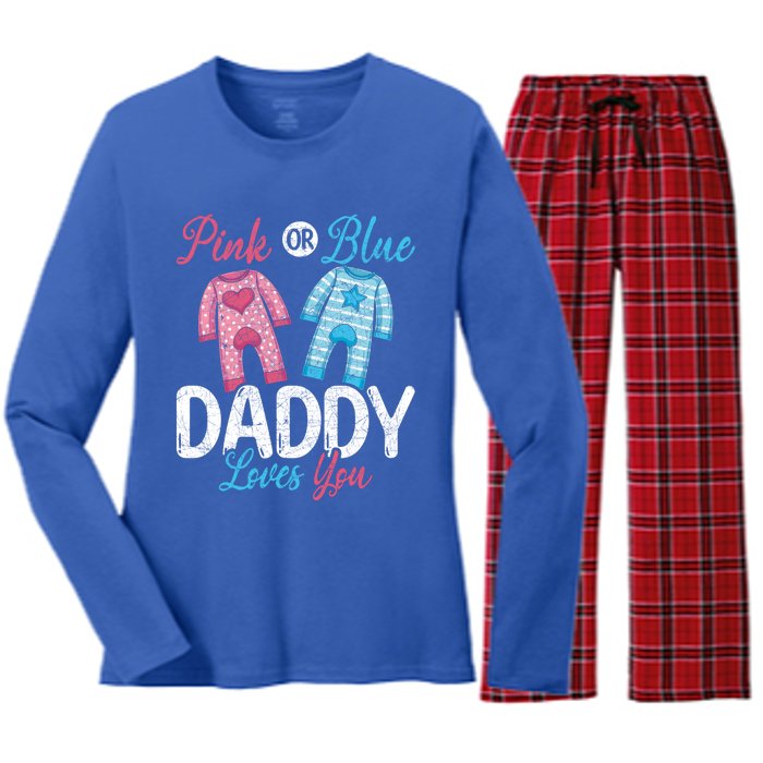 Future Dad Pink Or Blue Daddy Loves You Gender Reveal Gift Women's Long Sleeve Flannel Pajama Set 