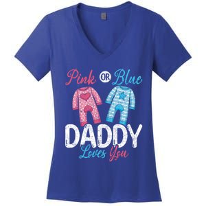 Future Dad Pink Or Blue Daddy Loves You Gender Reveal Gift Women's V-Neck T-Shirt