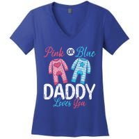 Future Dad Pink Or Blue Daddy Loves You Gender Reveal Gift Women's V-Neck T-Shirt