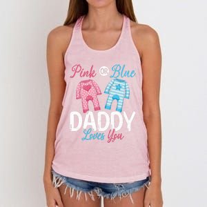 Future Dad Pink Or Blue Daddy Loves You Gender Reveal Gift Women's Knotted Racerback Tank