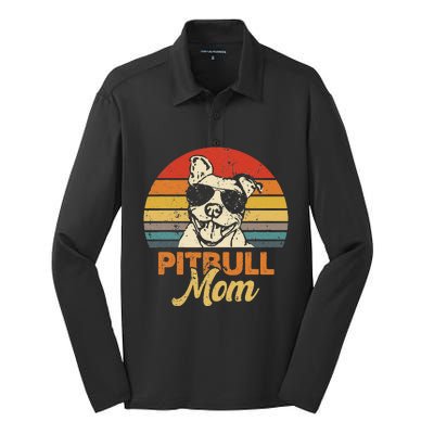 Funny Dog Pitbull Mom Pittie Mom Mother's Day Silk Touch Performance Long Sleeve Polo