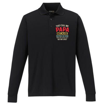 FatherS Day Papa Partner In Crime Performance Long Sleeve Polo