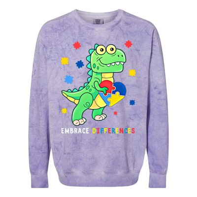 Funny Dinosaur Puzzle Piece Autism Awareness Cool Gift Colorblast Crewneck Sweatshirt