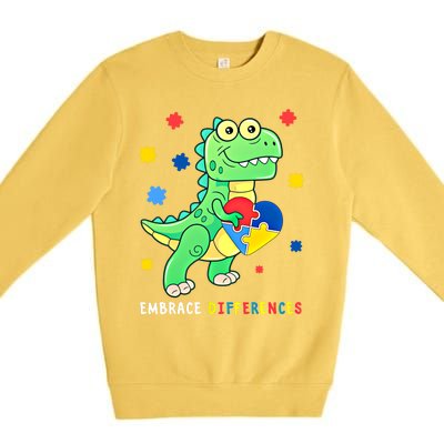 Funny Dinosaur Puzzle Piece Autism Awareness Cool Gift Premium Crewneck Sweatshirt