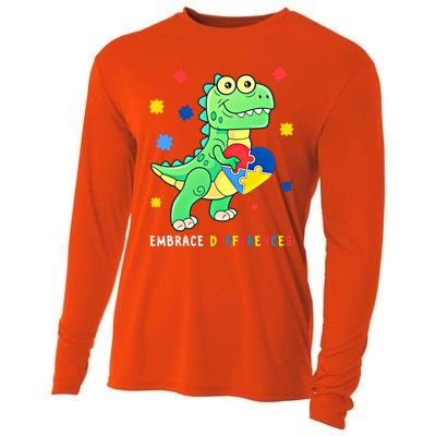 Funny Dinosaur Puzzle Piece Autism Awareness Cool Gift Cooling Performance Long Sleeve Crew