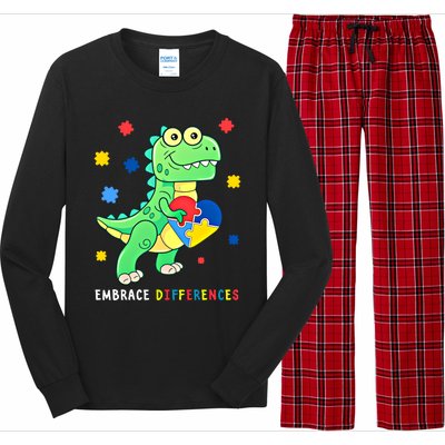 Funny Dinosaur Puzzle Piece Autism Awareness Cool Gift Long Sleeve Pajama Set