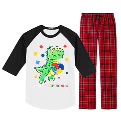 Funny Dinosaur Puzzle Piece Autism Awareness Cool Gift Raglan Sleeve Pajama Set