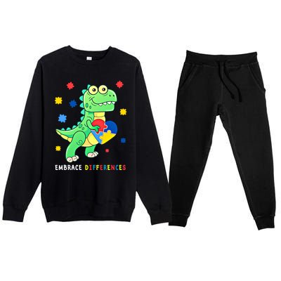 Funny Dinosaur Puzzle Piece Autism Awareness Cool Gift Premium Crewneck Sweatsuit Set