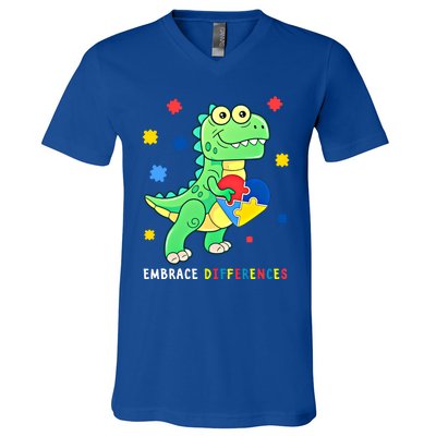 Funny Dinosaur Puzzle Piece Autism Awareness Cool Gift V-Neck T-Shirt