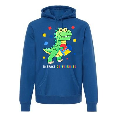 Funny Dinosaur Puzzle Piece Autism Awareness Cool Gift Premium Hoodie