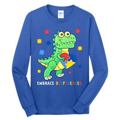 Funny Dinosaur Puzzle Piece Autism Awareness Cool Gift Tall Long Sleeve T-Shirt