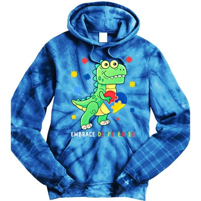 Funny Dinosaur Puzzle Piece Autism Awareness Cool Gift Tie Dye Hoodie