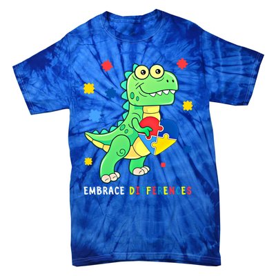 Funny Dinosaur Puzzle Piece Autism Awareness Cool Gift Tie-Dye T-Shirt