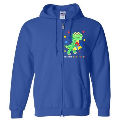 Funny Dinosaur Puzzle Piece Autism Awareness Cool Gift Full Zip Hoodie