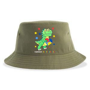 Funny Dinosaur Puzzle Piece Autism Awareness Cool Gift Sustainable Bucket Hat