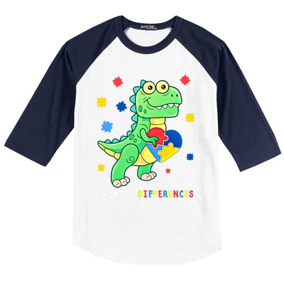 Funny Dinosaur Puzzle Piece Autism Awareness Cool Gift Baseball Sleeve Shirt