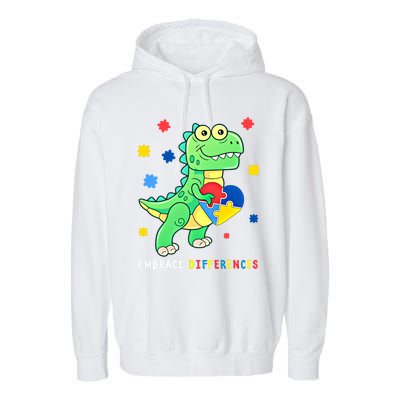 Funny Dinosaur Puzzle Piece Autism Awareness Cool Gift Garment-Dyed Fleece Hoodie