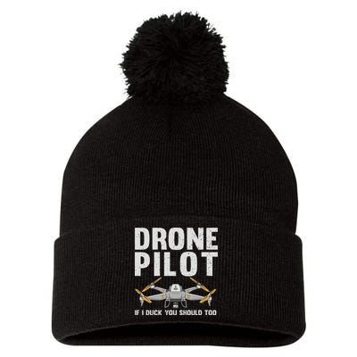 Funny Drone Pilot Design For Women Drone Operator Pom Pom 12in Knit Beanie