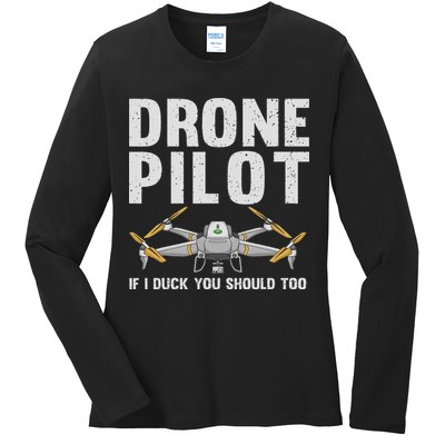 Funny Drone Pilot Design For Women Drone Operator Ladies Long Sleeve Shirt