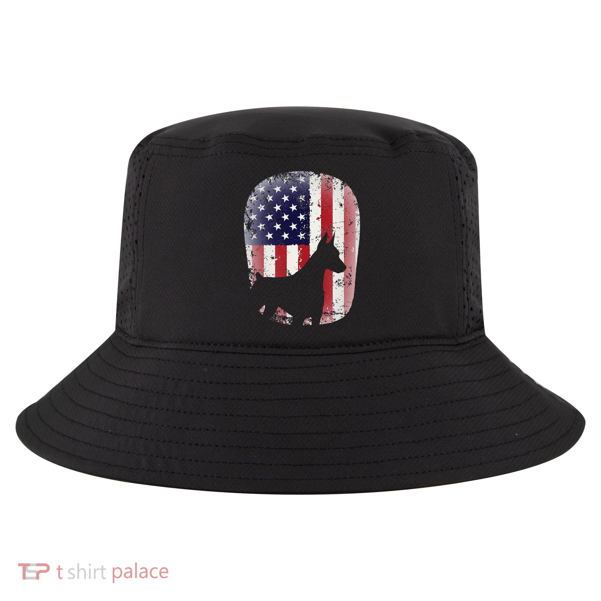 Funny Doberman Pinscher Art For  Doberman US Flag Cool Comfort Performance Bucket Hat