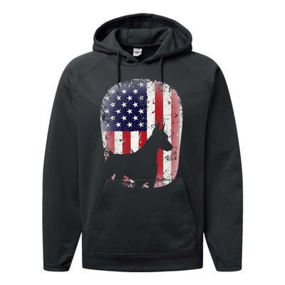 Funny Doberman Pinscher Art For  Doberman US Flag Performance Fleece Hoodie