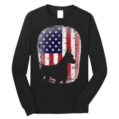 Funny Doberman Pinscher Art For  Doberman US Flag Long Sleeve Shirt