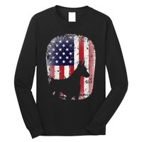 Funny Doberman Pinscher Art For  Doberman US Flag Long Sleeve Shirt