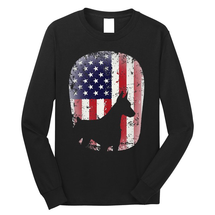 Funny Doberman Pinscher Art For  Doberman US Flag Long Sleeve Shirt